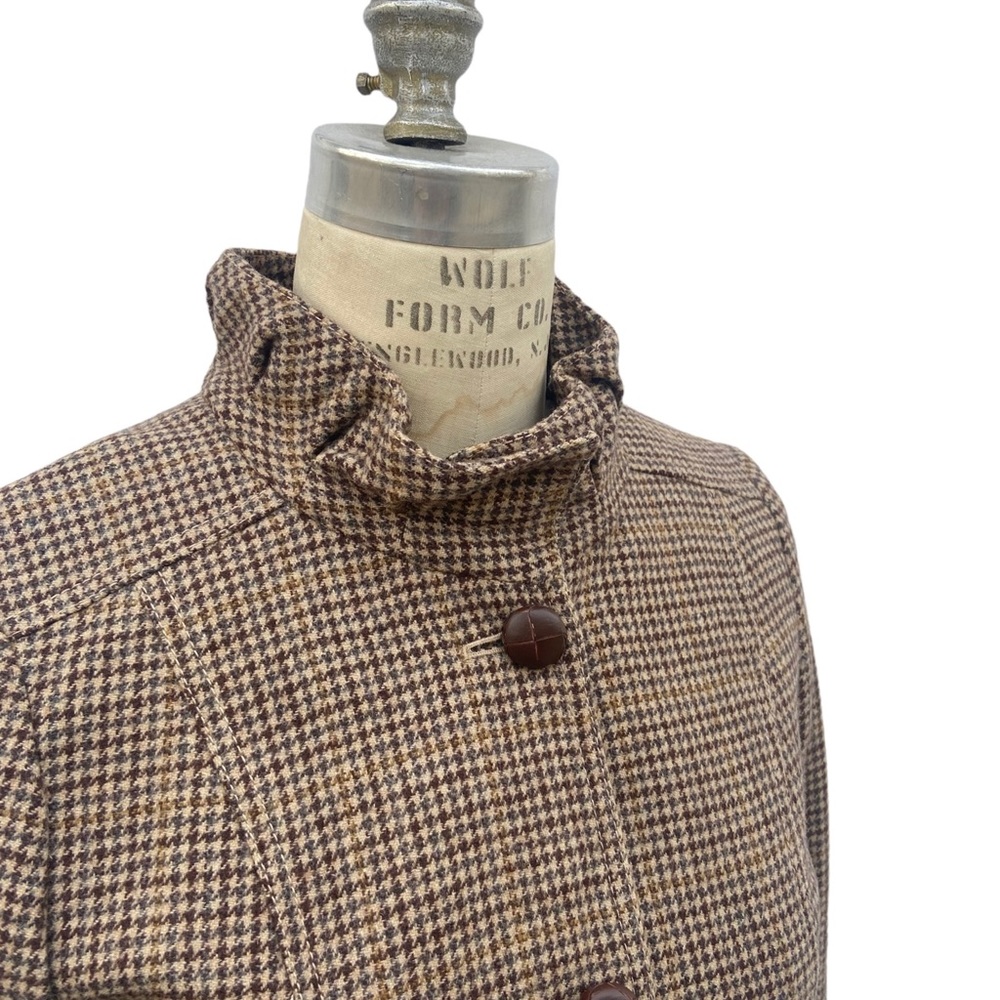 J. Crew Brown Tweed Houndstooth Wool Ruffle Trim Jacket Blazer - Picture 6 of 8